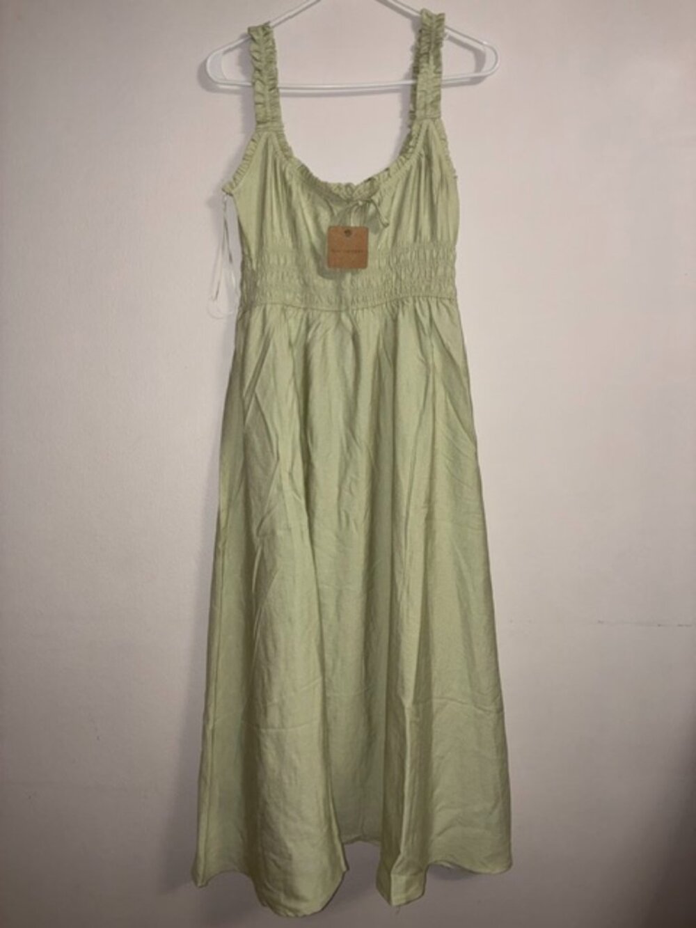 Women's Sage Green Smocked Waist Maxi Dress with Ruffle Straps - Picture 3 of 5
